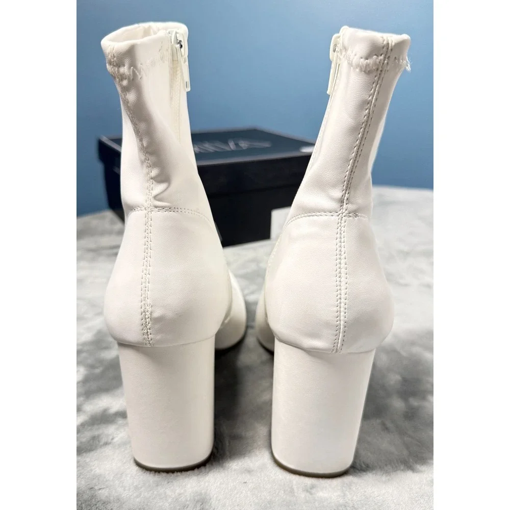 MIA Vickie P Boots Womens 10 White Stretch Sock Bootie Block Heel